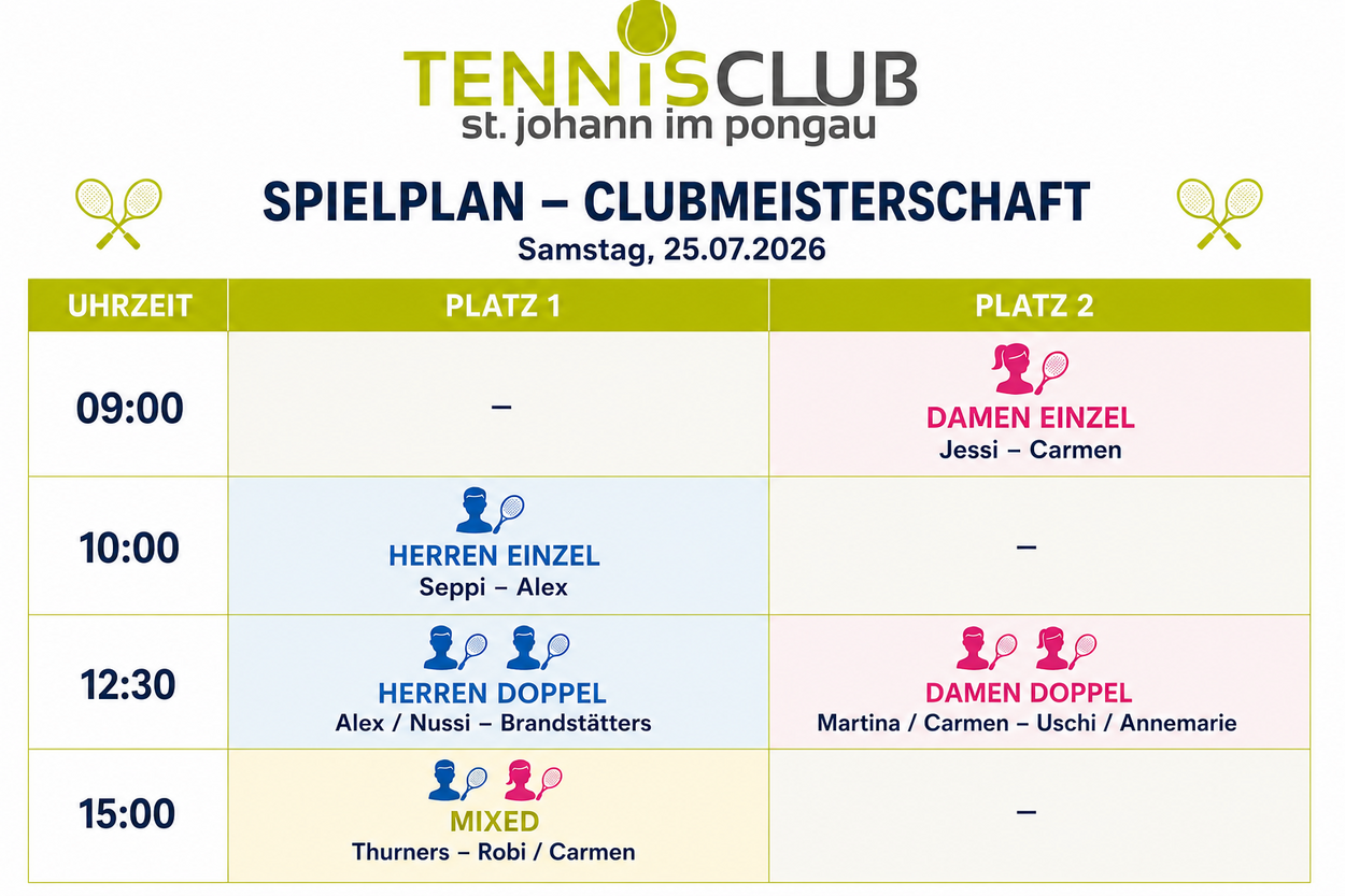 Finaltag der Clubmeisterschaft – Samstag, 25.07.2026